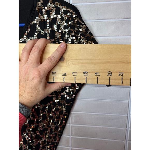 Michael Kors Petite Small Black Shirt with Gold Sequins 100% Rayon - Picture 8 of 8